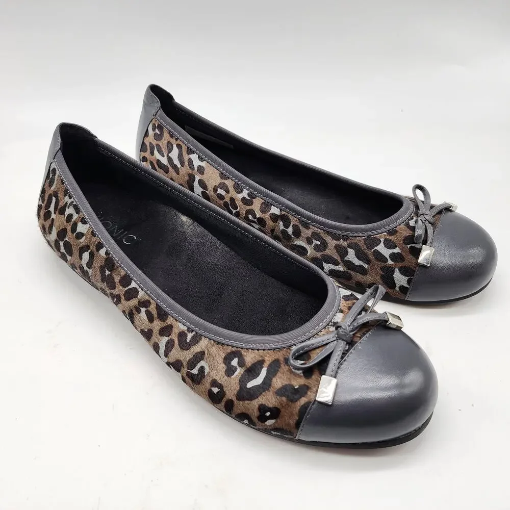 Vionic Minna Leopard Print Cap Toe Ballet Flats Women's 9.5 Arch Support Comfort